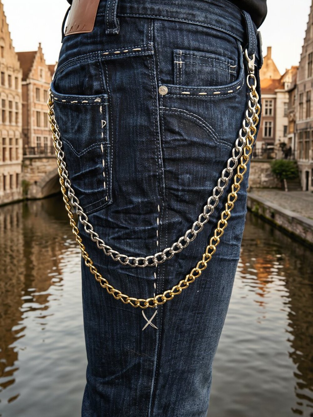 Men Metal Wallet Chain Gold Silver Fashion Keychain Double Strand Strong Link